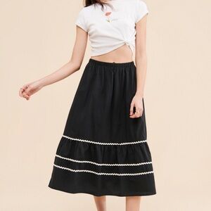 Kimchi Blue Black Midi Skirt with White Trim